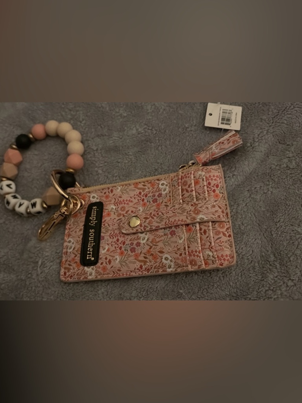 Simply Southern Pink Floral Wrist Cardholder MAMA on beads